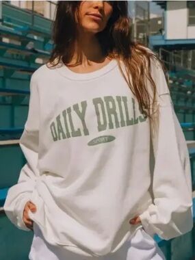Daily Drills Women's Crewneck Sweatshirt - Cream with Green Logo